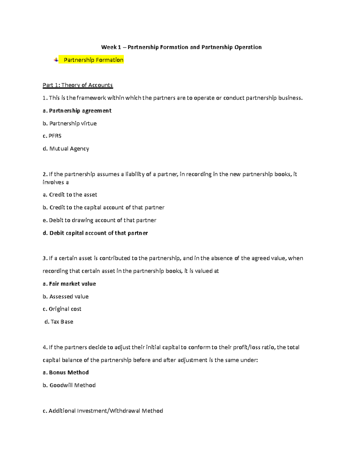 asdfghjklzxcvbn - Week 1 – Partnership Formation and Partnership ...