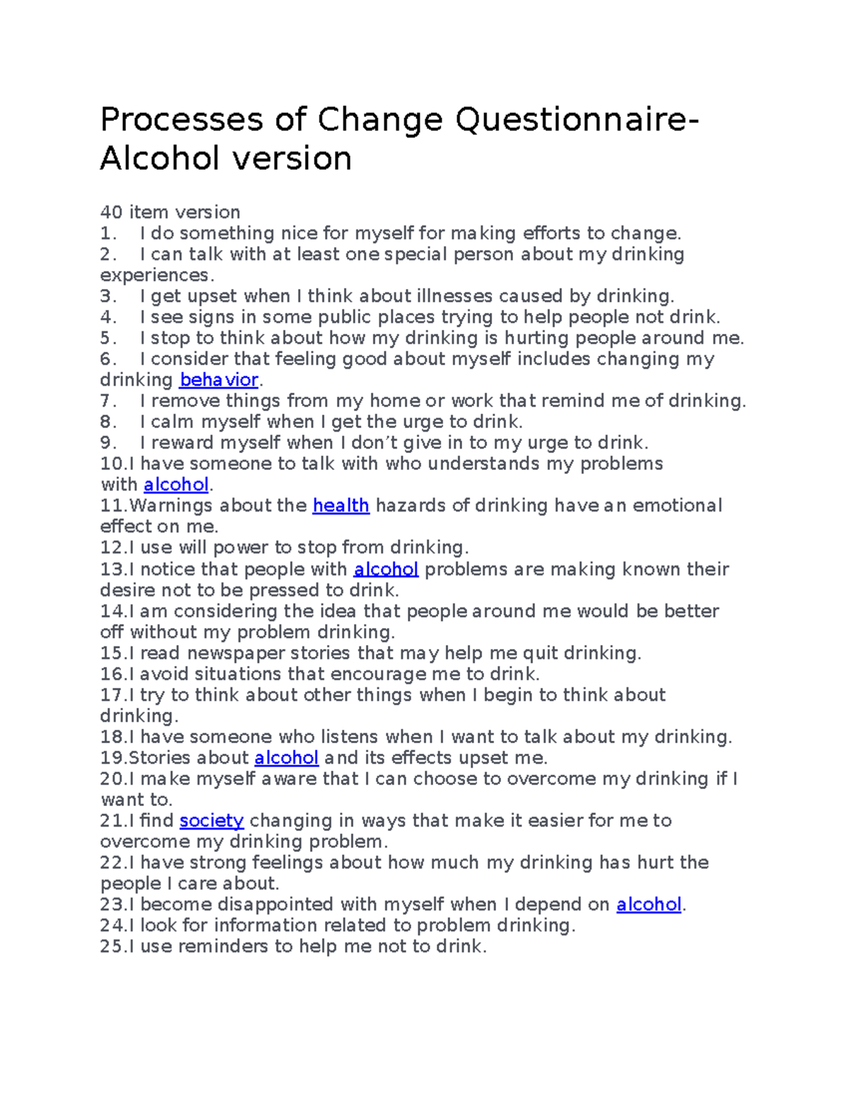 Processes of change questionnaire processes of change questionnaire