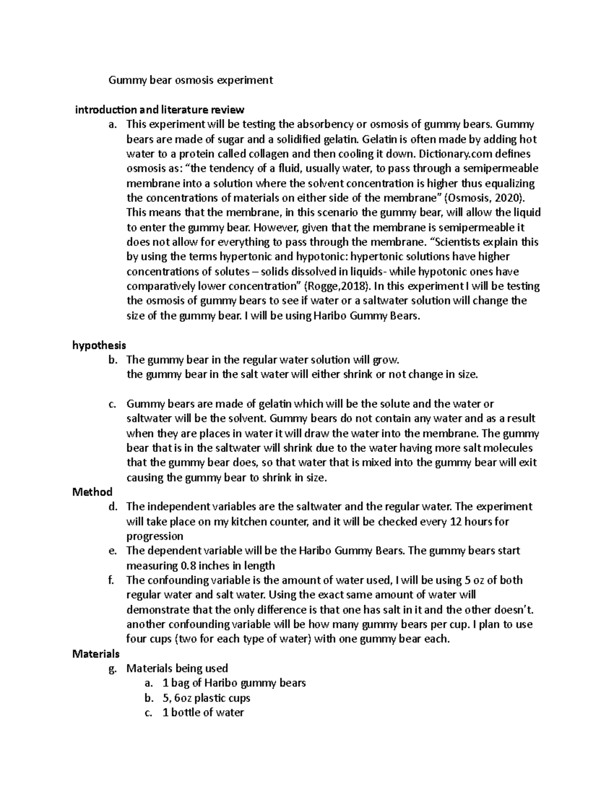 Gummy bear osmosis experiment Gummy bear osmosis experiment introduction and literature review