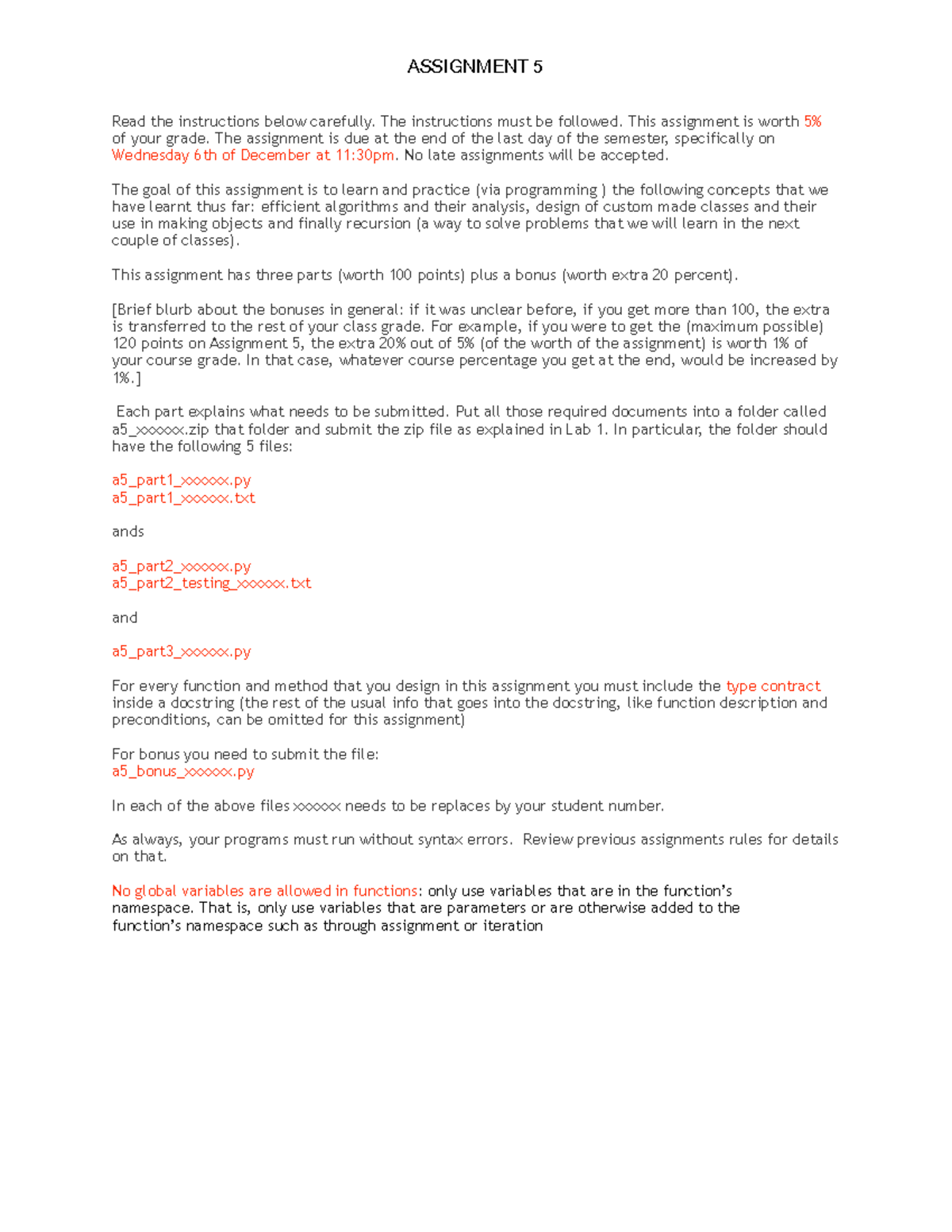 Assignment 5 - Read the instructions below carefully. The instructions ...