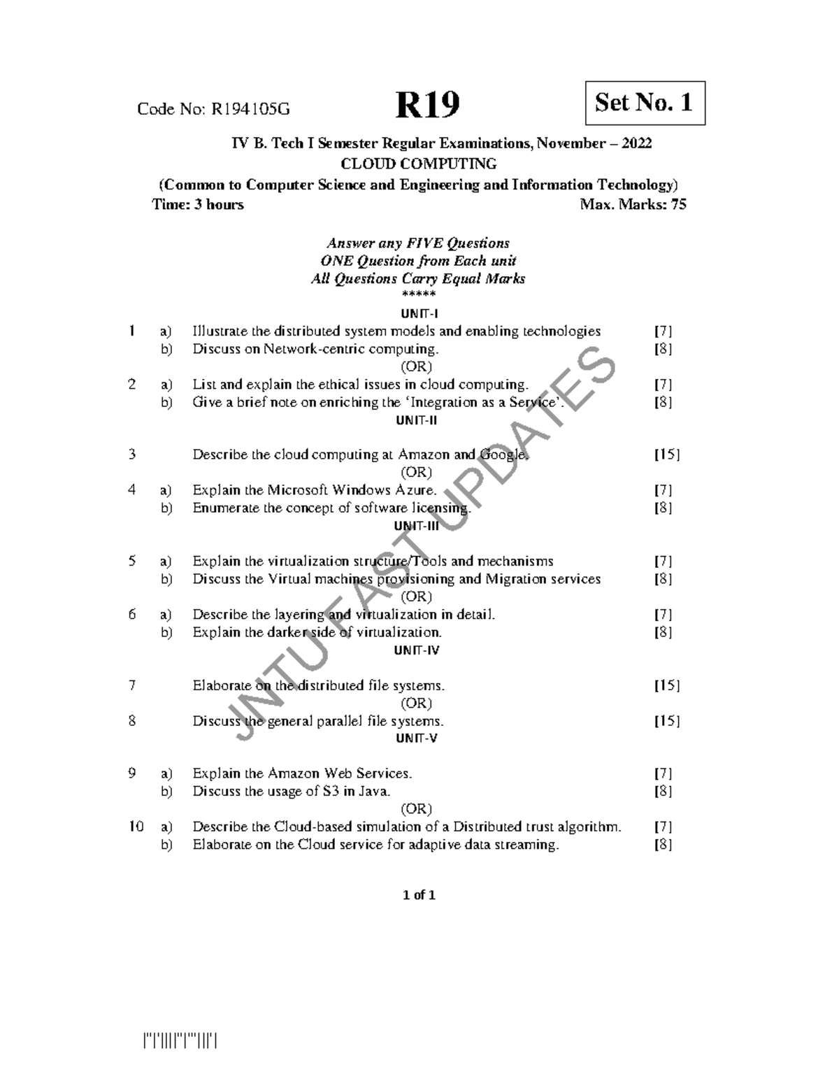Cloud Computing NOV 2022 - IV B. Tech I Semester Regular Examinations ...