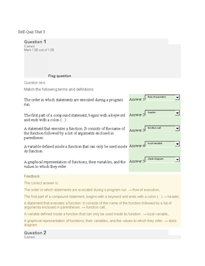 CS 1101 Graded-Quiz Unit 3 - Graded Quiz Unit 3 Question 1 Correct Mark ...