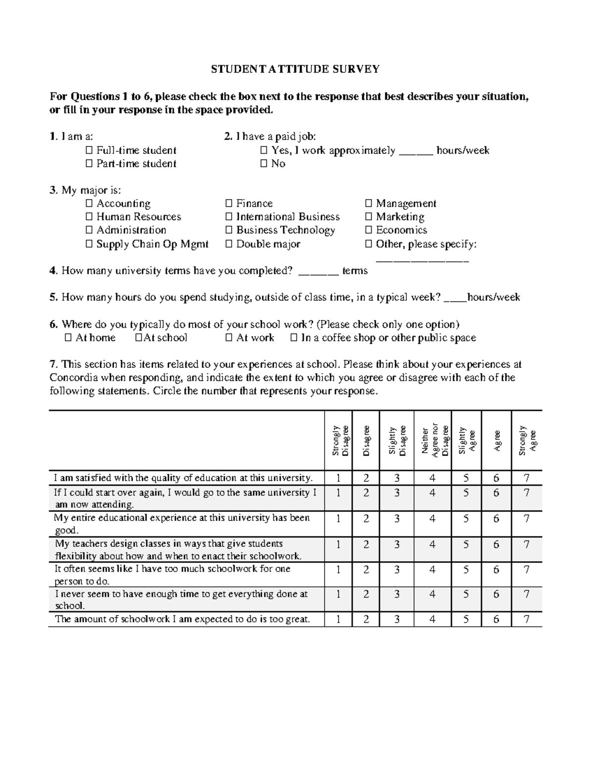 Survey A 2024 - STUDENT ATTITUDE SURVEY For Questions 1 to 6, please ...