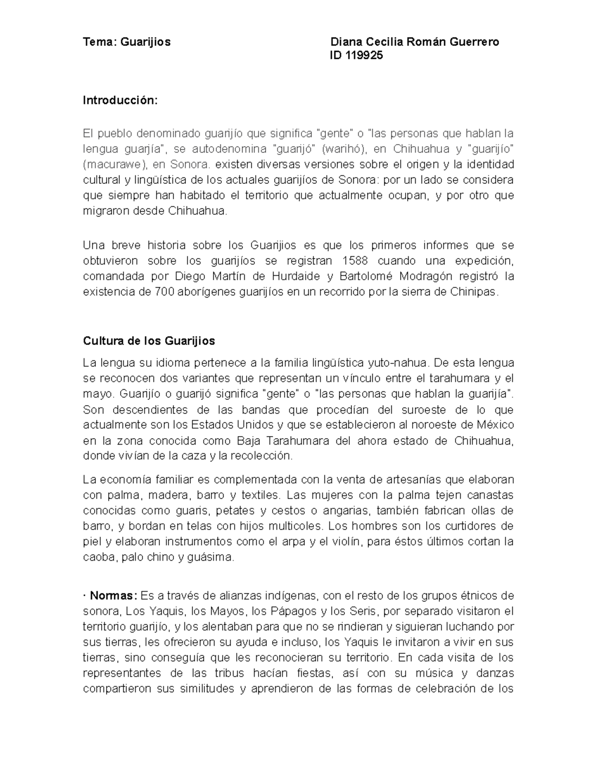 Informacion sobre los Guarijios - ID 119925 Introducción: El pueblo ...