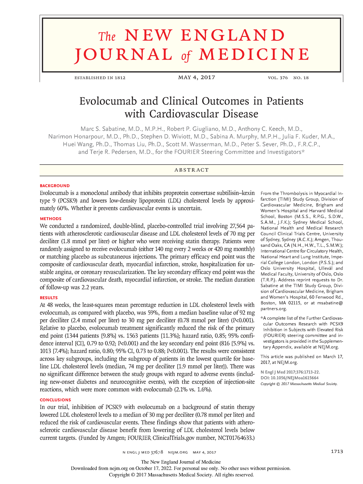 Taller 5 - The New England Journal Of Medicine N Engl J Med 376;18 Nejm ...