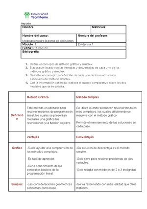 Act 3 Modelacion - Actividad 3 - Nombre : Matrícula : Nombre Del Curso ...