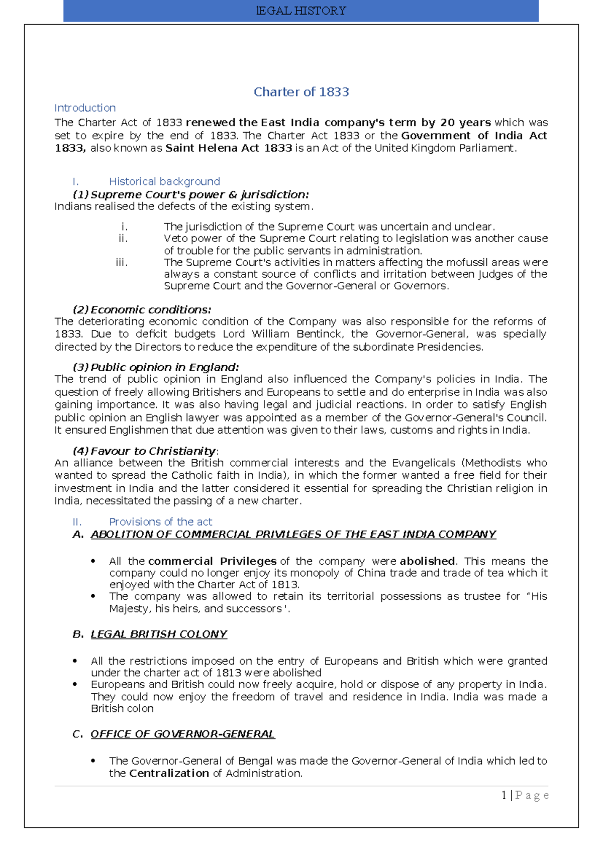 Charter of 1833 - Charter of 1833 Introduction The Charter Act of 1833 ...