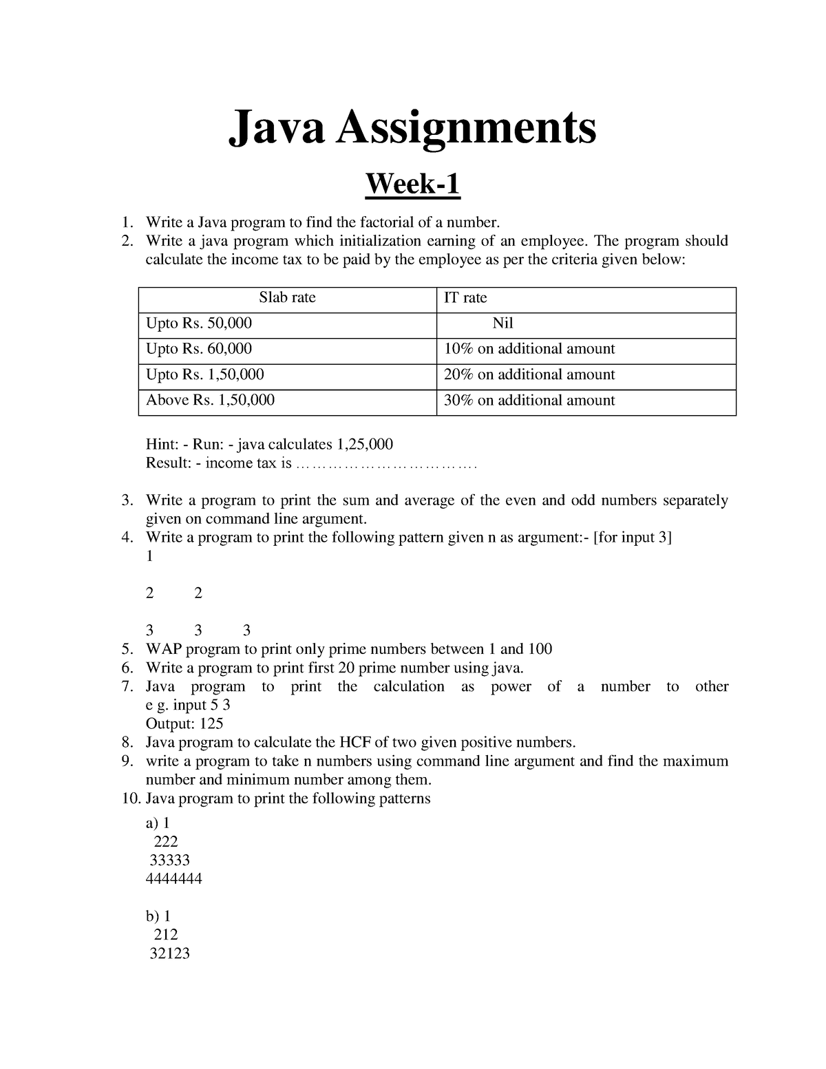 practice assignment java