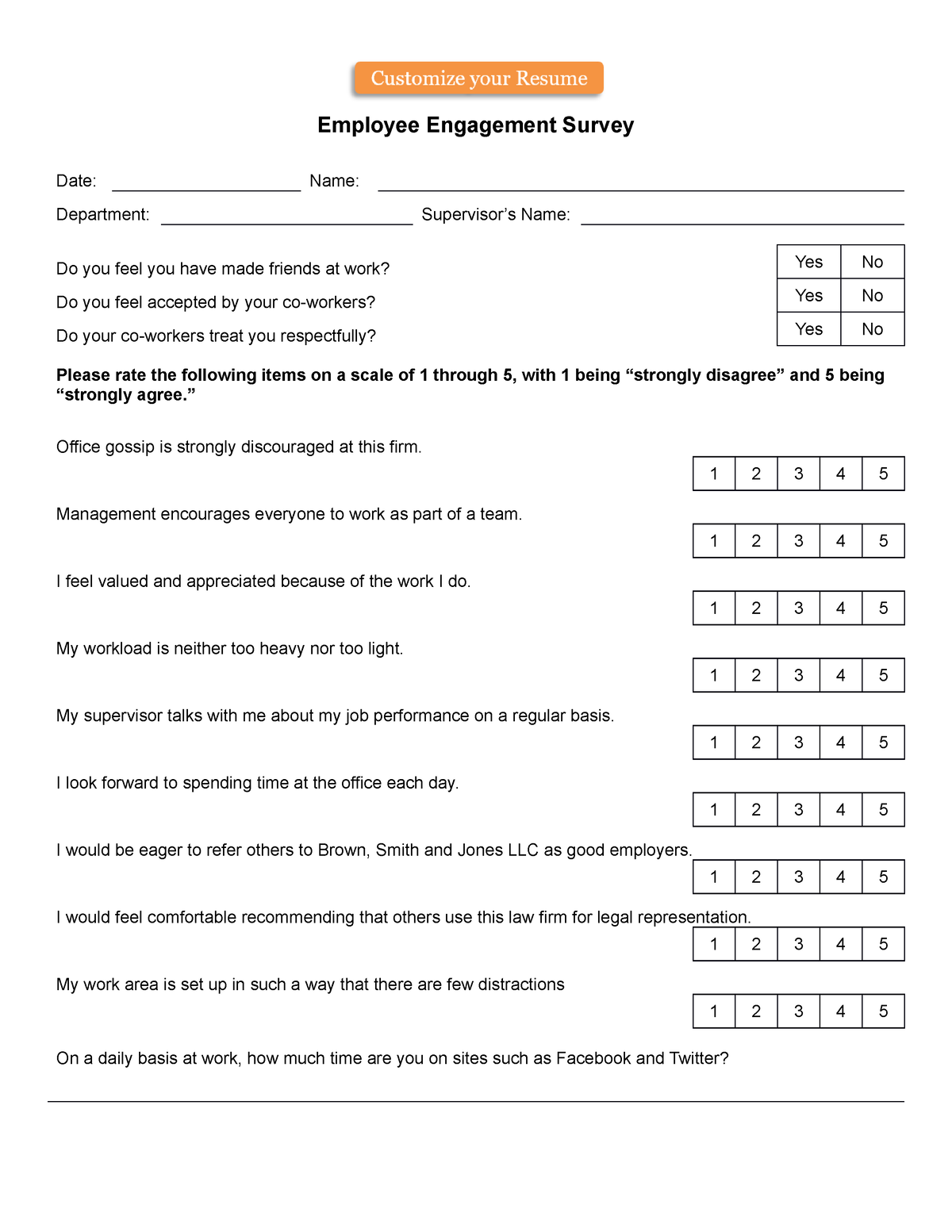 Compromiso de los empleados - Employee Engagement Survey Date: Name ...