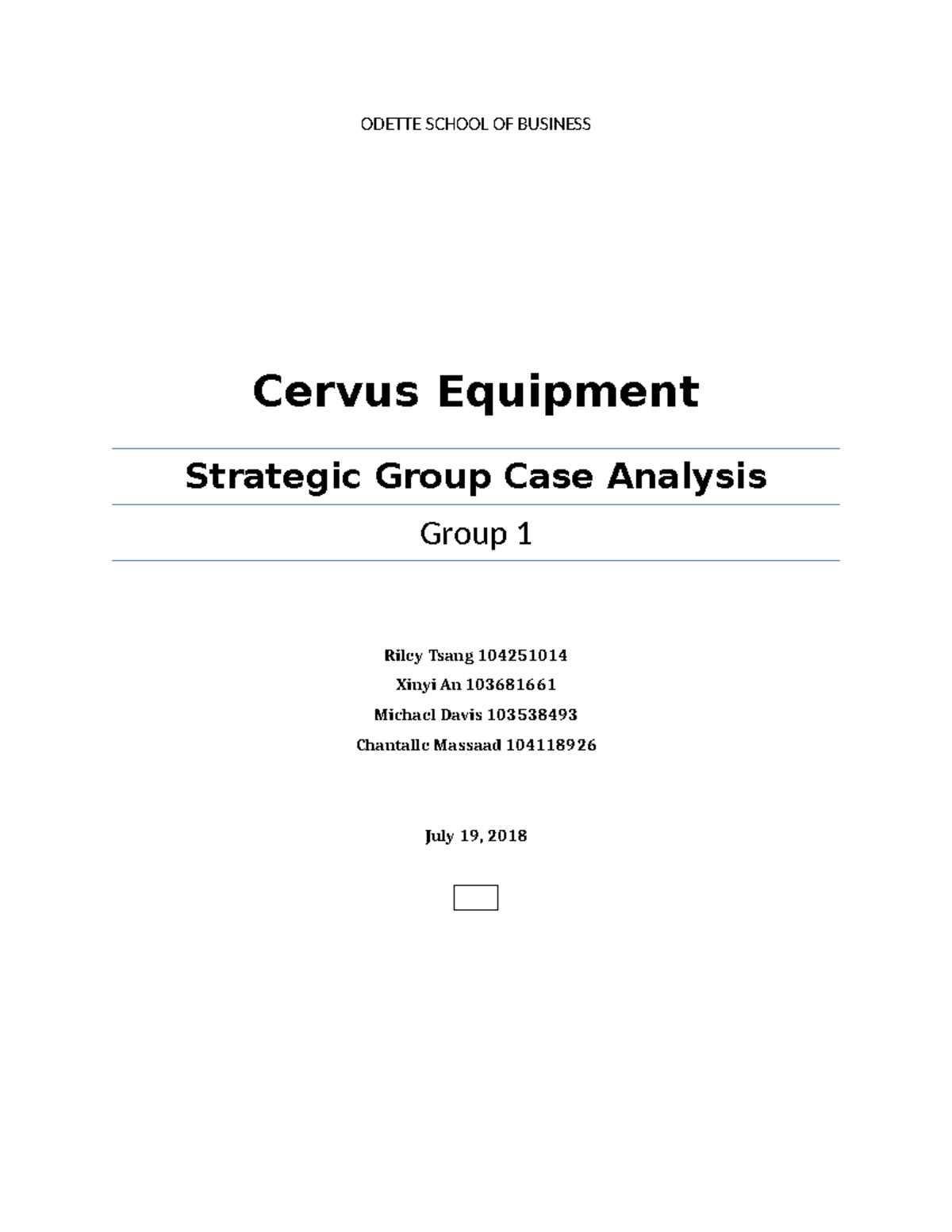Cervus Final - ODETTE SCHOOL OF BUSINESS Cervus Equipment Strategic ...