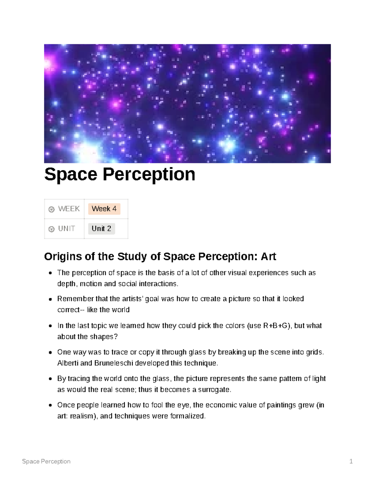 Space Perception Dr. De Lucia Space Perception WEEK Week 4 UNIT