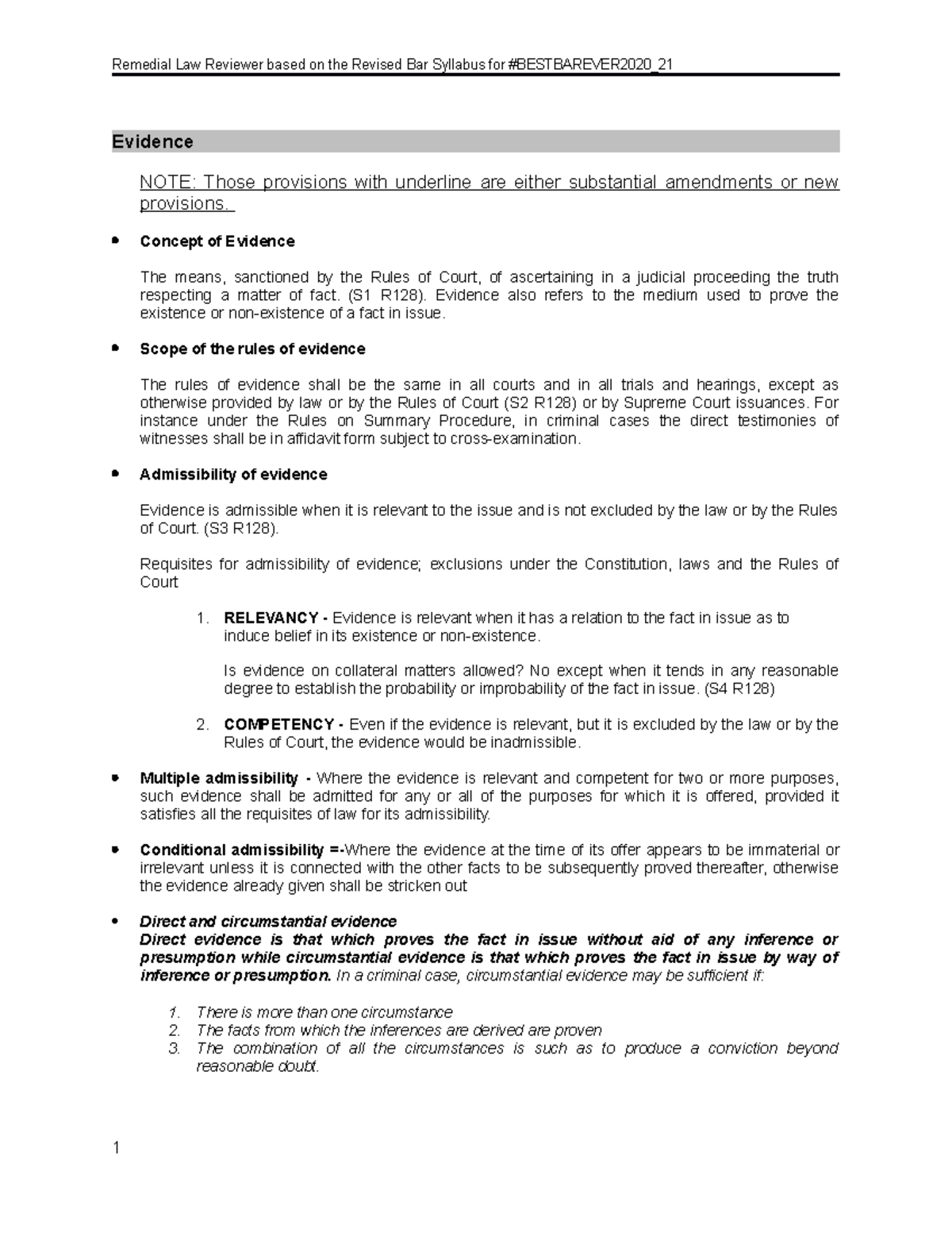 06 Evidence Notes Remedial Law Review II UE StuDocu