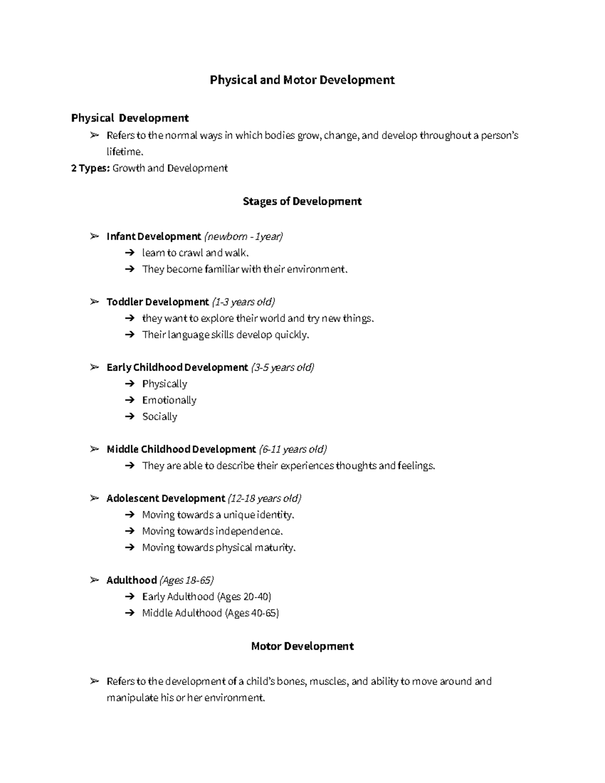 B. Physical And Motor Development - Physical And Motor Development ...