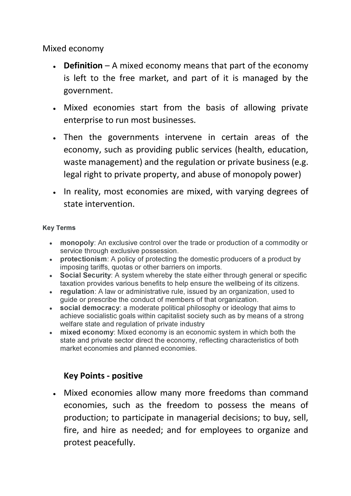 Detailed explanation and key terms of Mixed economy Mixed economy