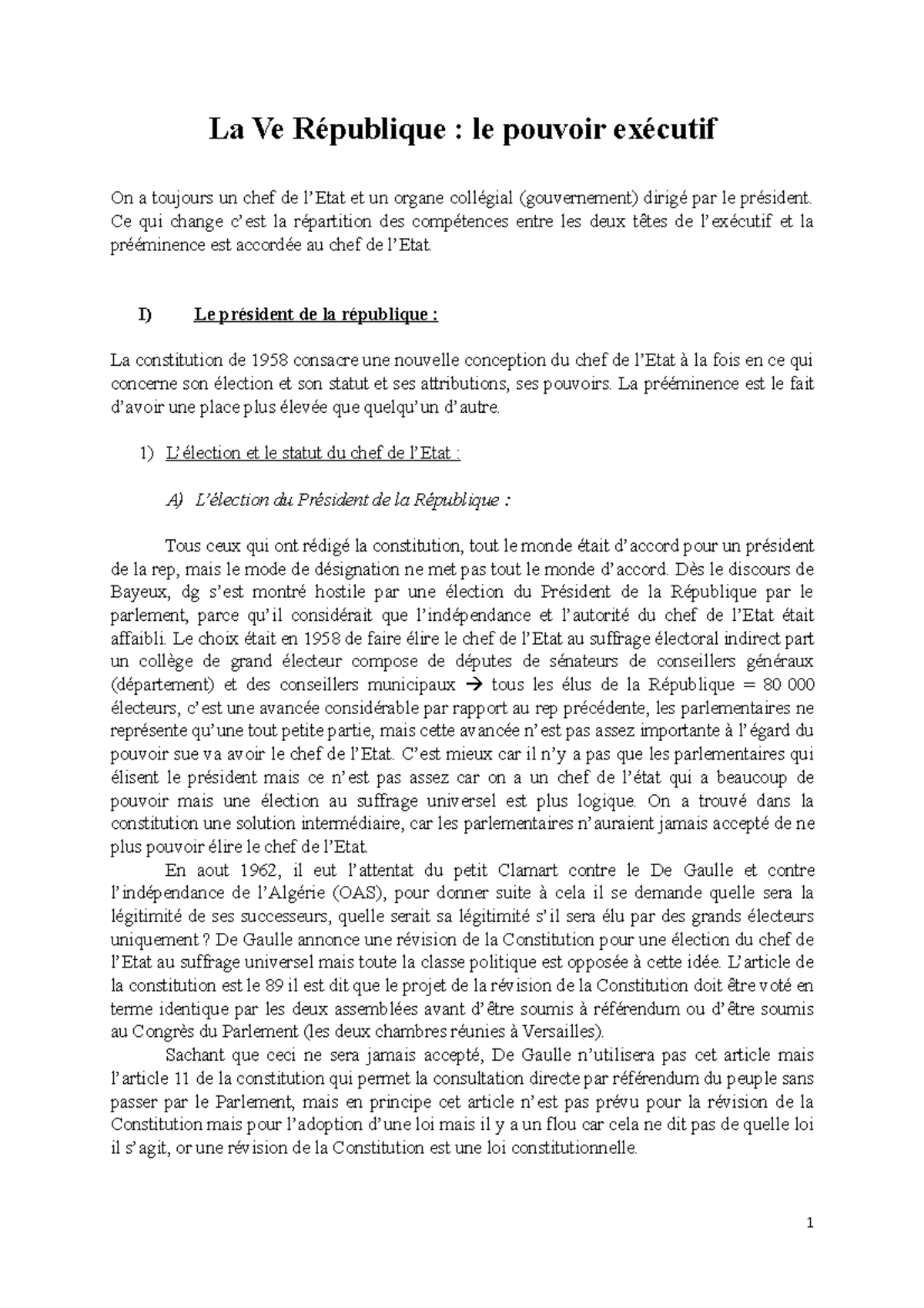 4) le pouvoir exécutif - La Ve République : le pouvoir exécutif On a ...