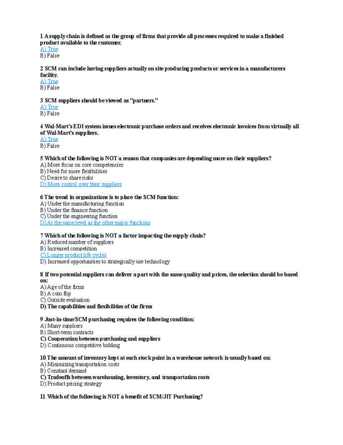 1. MCQ's Supply Chain Managemet 1 A supply chain is defined as the