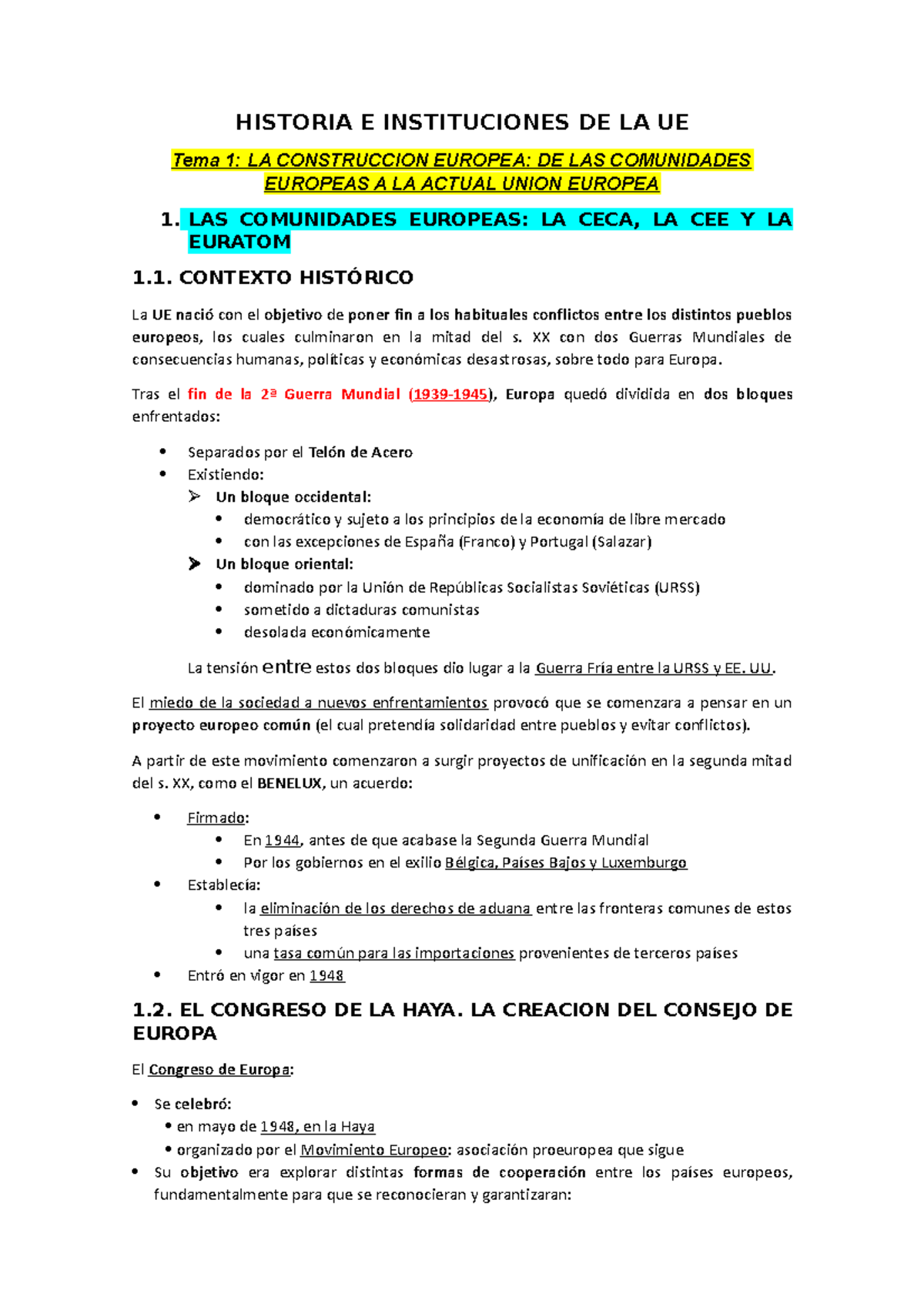 Resumenes Tema 1 Historia E Instituciones De La Unión Europea Historia E Instituciones De La 7427