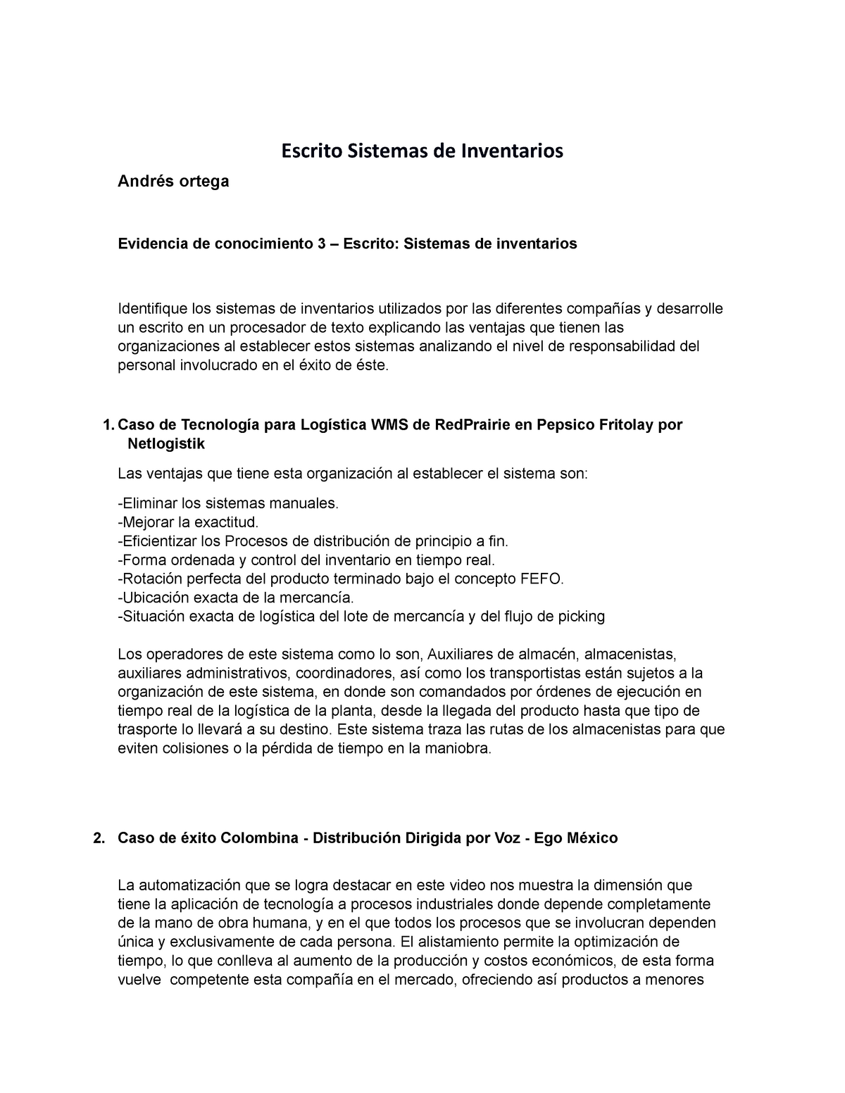 Escrito Sistemas De Inventarios Docx Escrito Sistemas De Inventarios Andrés Ortega Evidencia 2529