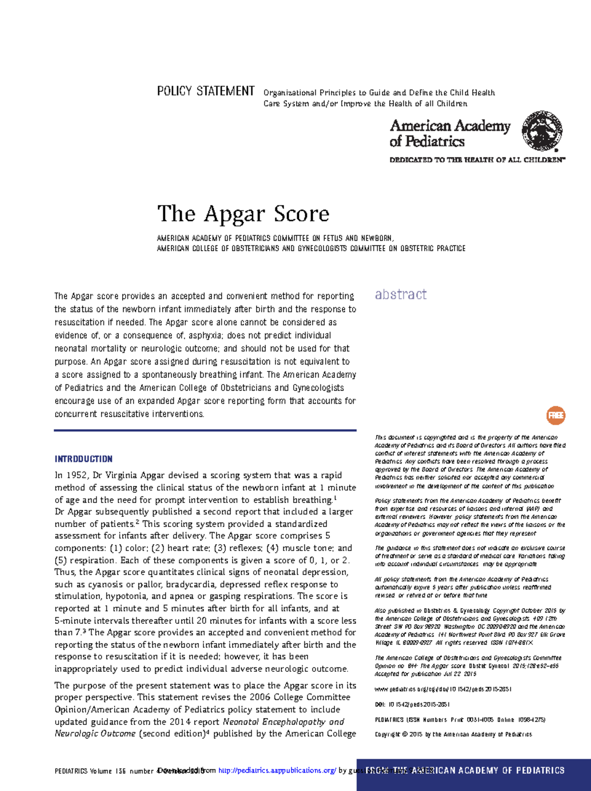 Pediatrics 2015 Apgar - apuntes catedra - POLICY STATEMENT ...