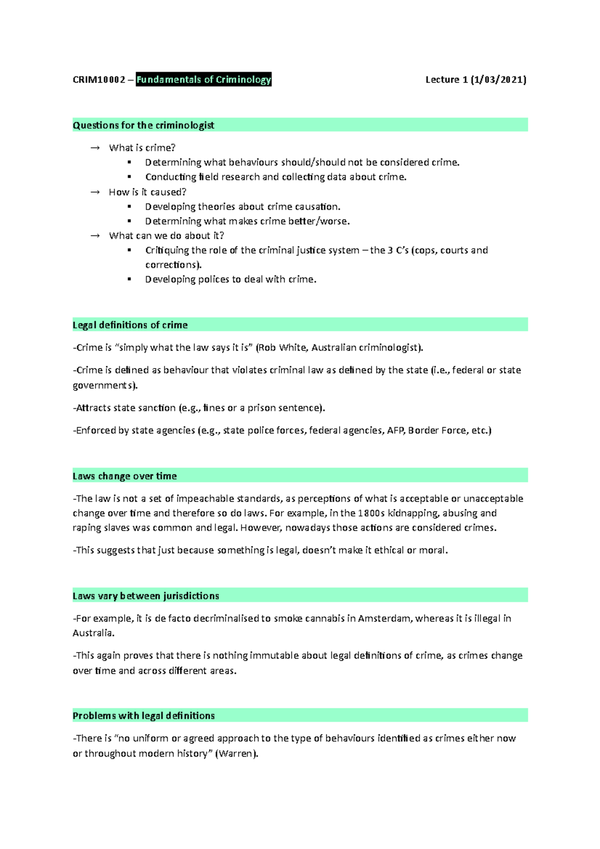 Fundamentals of Criminology - Lecture notes on criminalisation ...