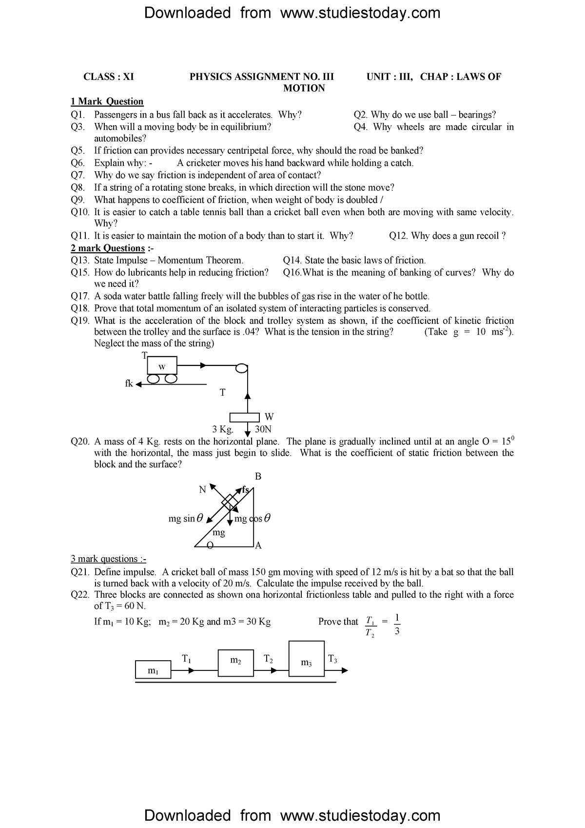 case study questions class 11 physics laws of motion