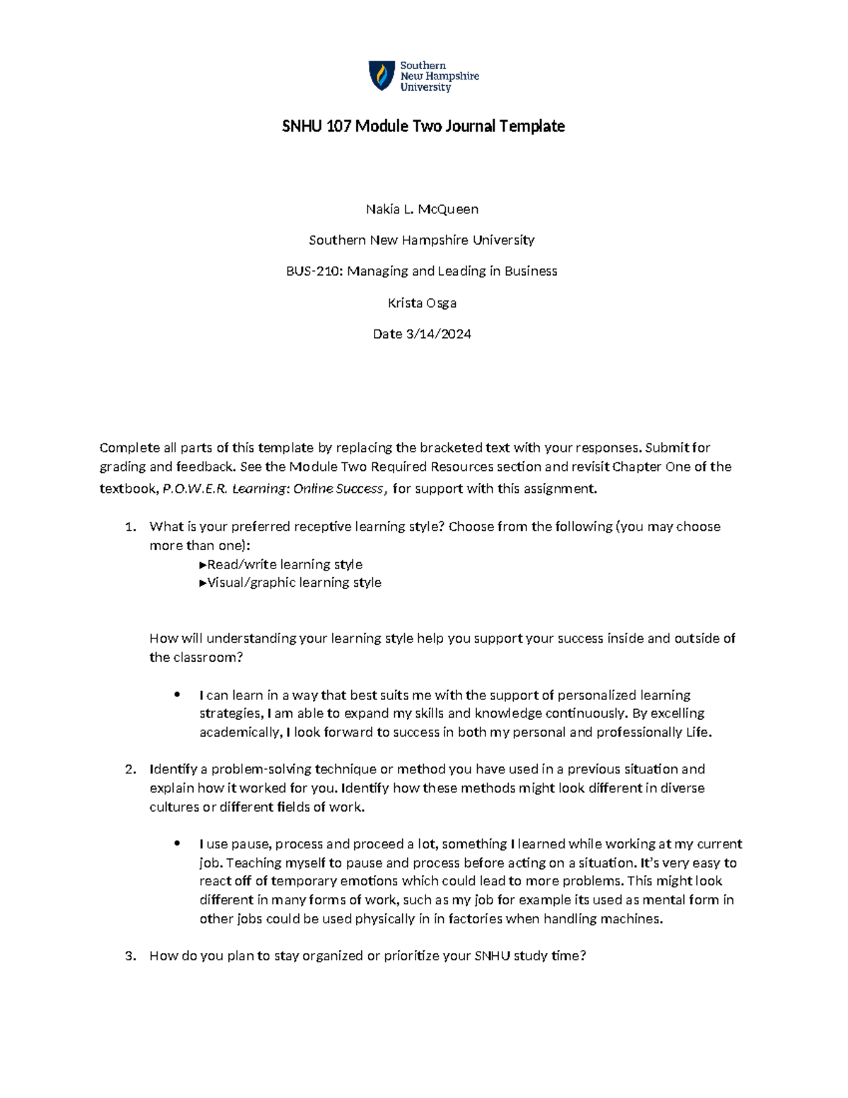 SNHU 107 Module Two Journal Template - SNHU 107 Module Two Journal ...