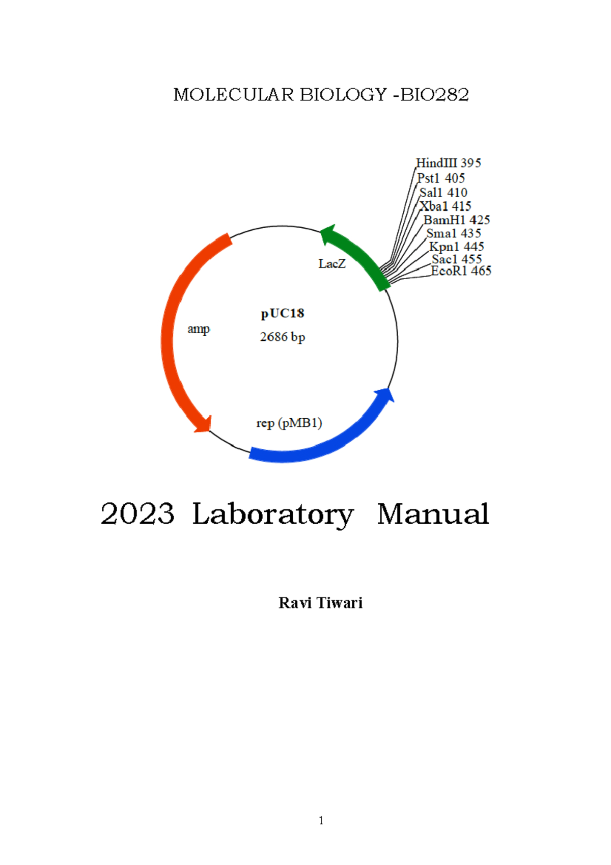 BIO282 Lab Manual 2023 V1 - MOLECULAR BIOLOGY -BIO 2023 Laboratory ...