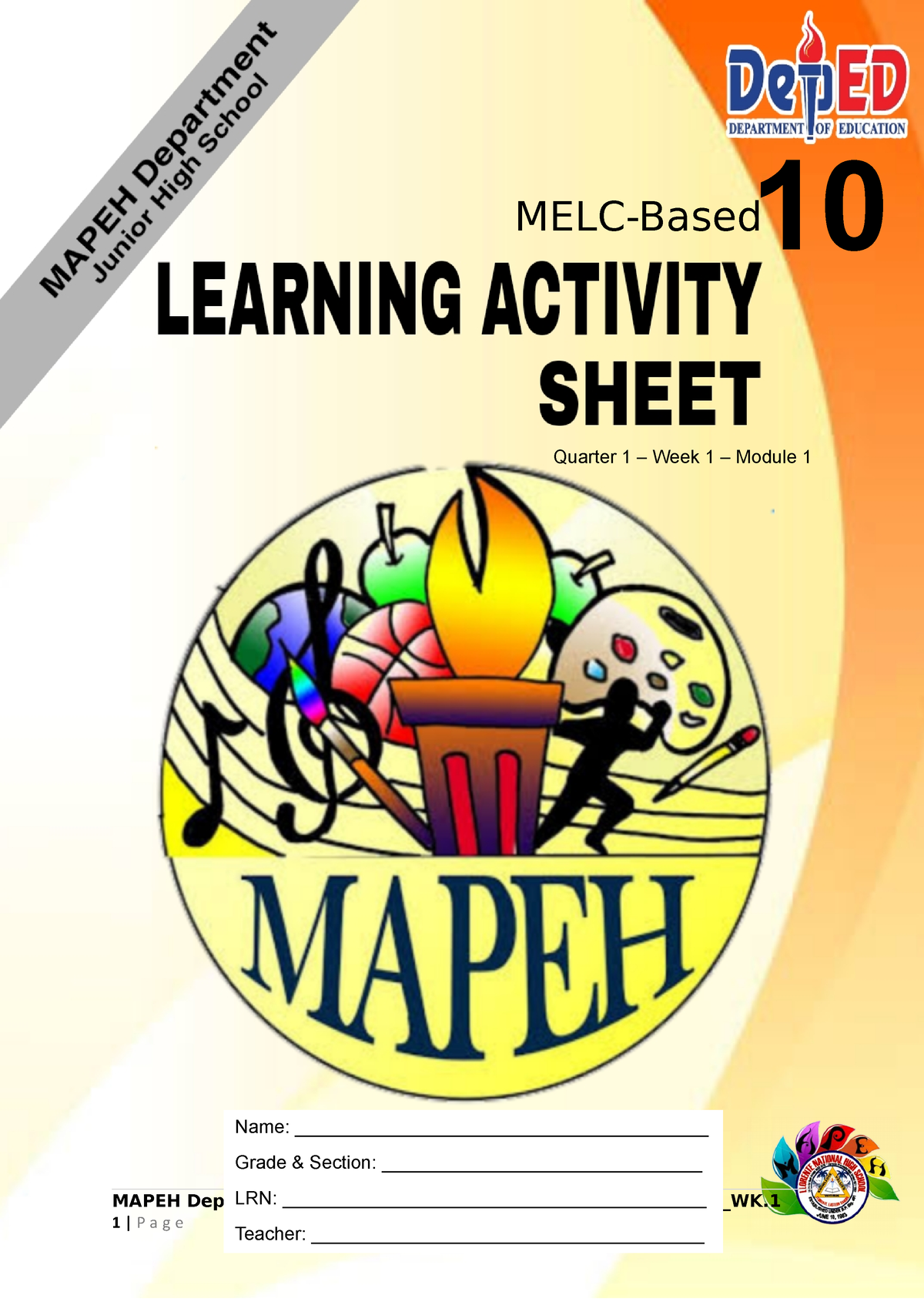 Q1-LAS- Music 10 -WK1 - MAPEH Department Quarter 1 Learning Activity ...