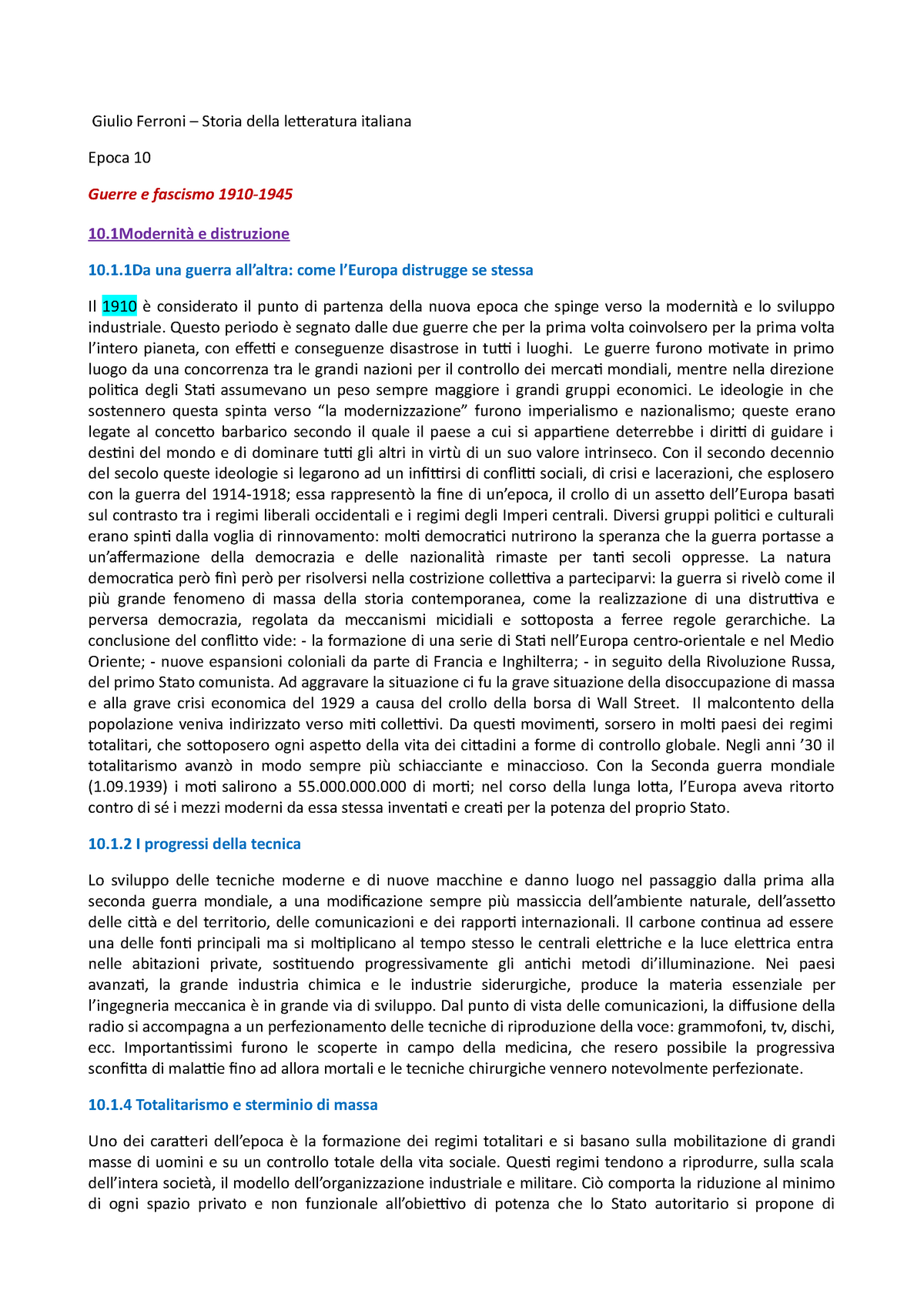 Storia e testi della letteratura italiana. Vol. 9: Guerra e fascismo  (1910-1945) - Giulio Ferroni - Libro - Mondadori Università - Manuali