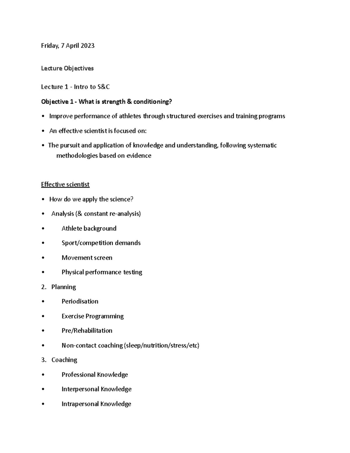 Lecture objectives word doc - Friday, 7 April 2023 Lecture Objectives ...