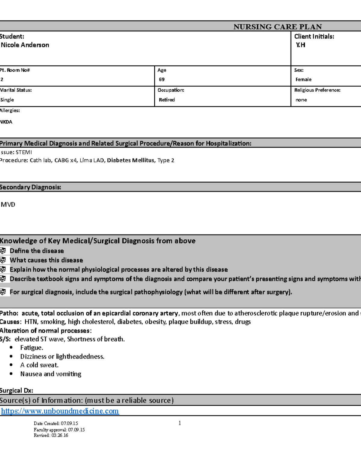 Med Surg Care Plan 2 from clinicals patient care - NURSING CARE PLAN ...