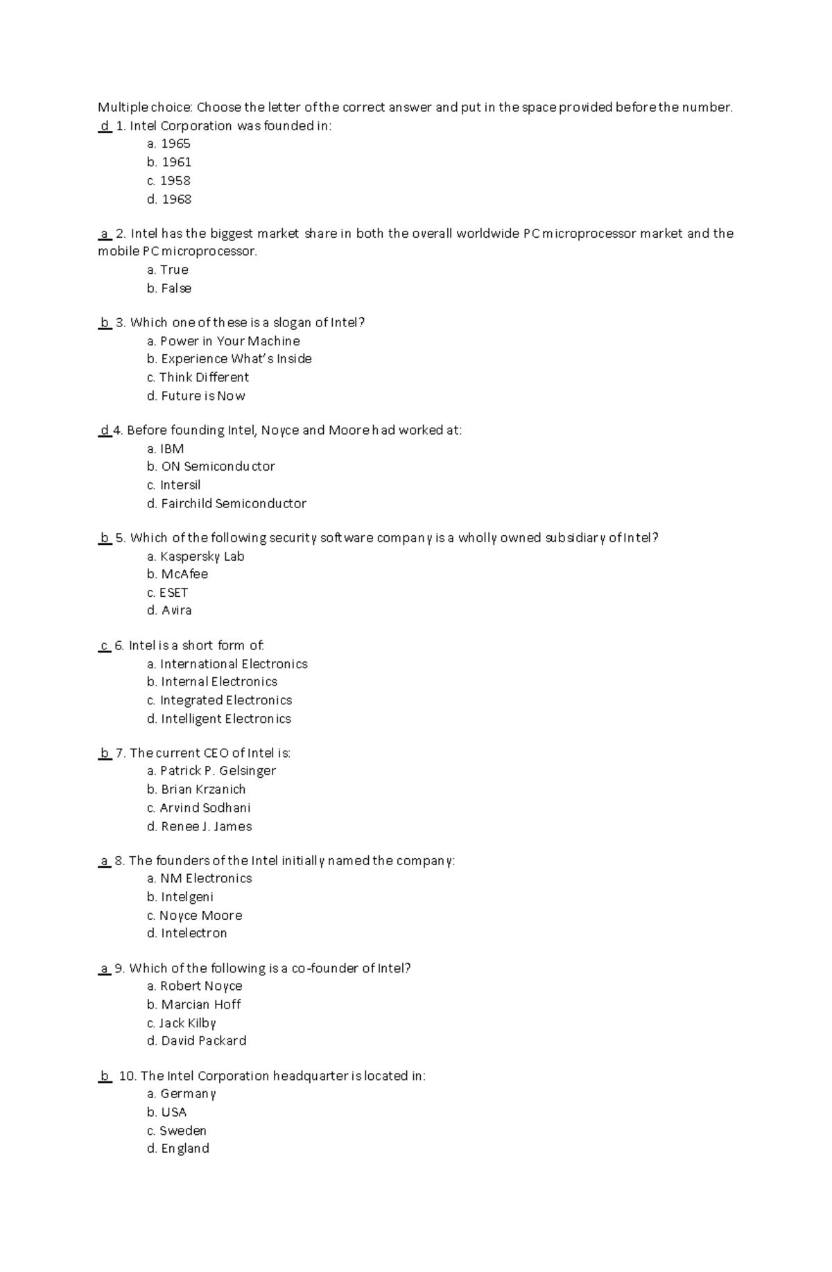 Multiple choice activity with answers (Living in the IT Era) - Multiple ...