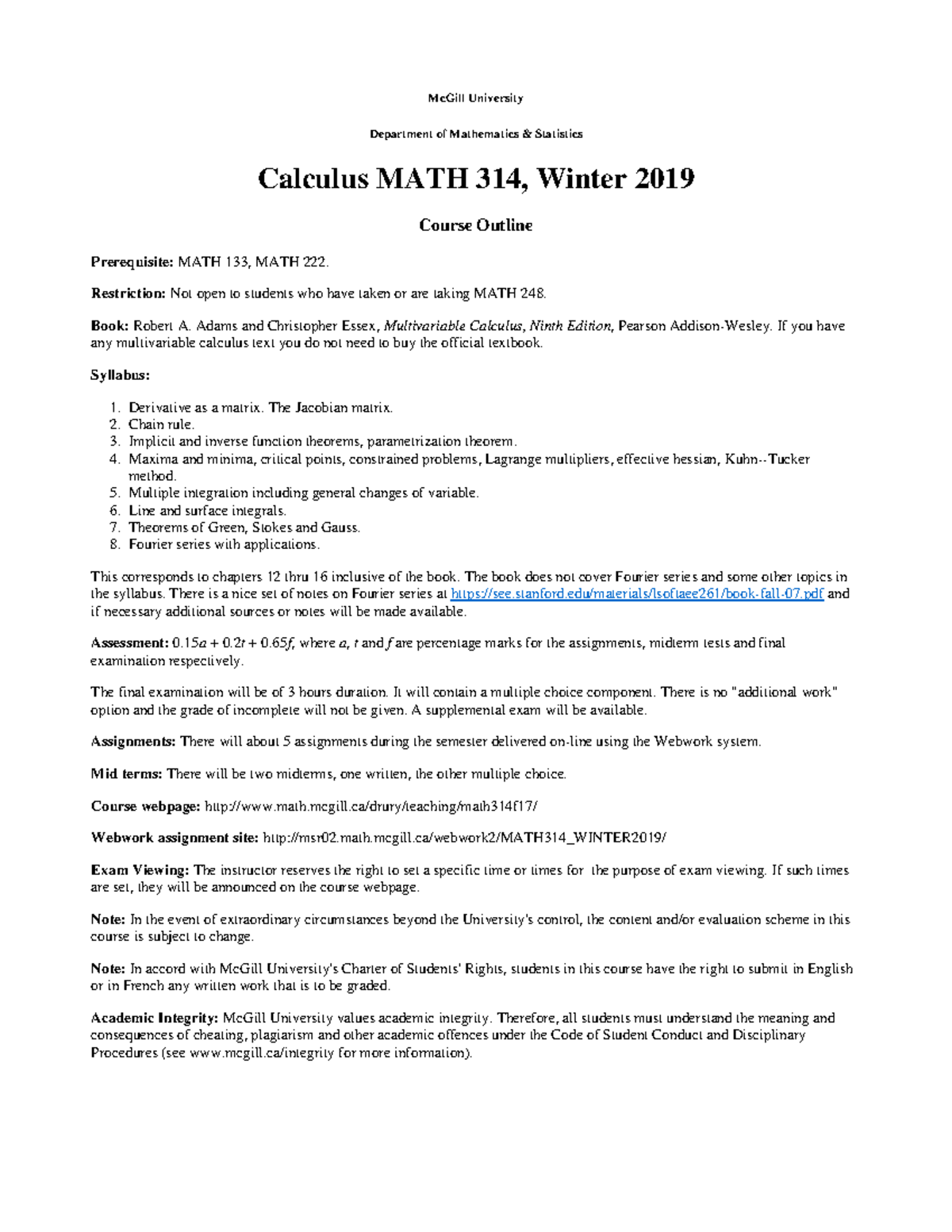 Math 324 outline - MAth 234 - McGill University Department of ...