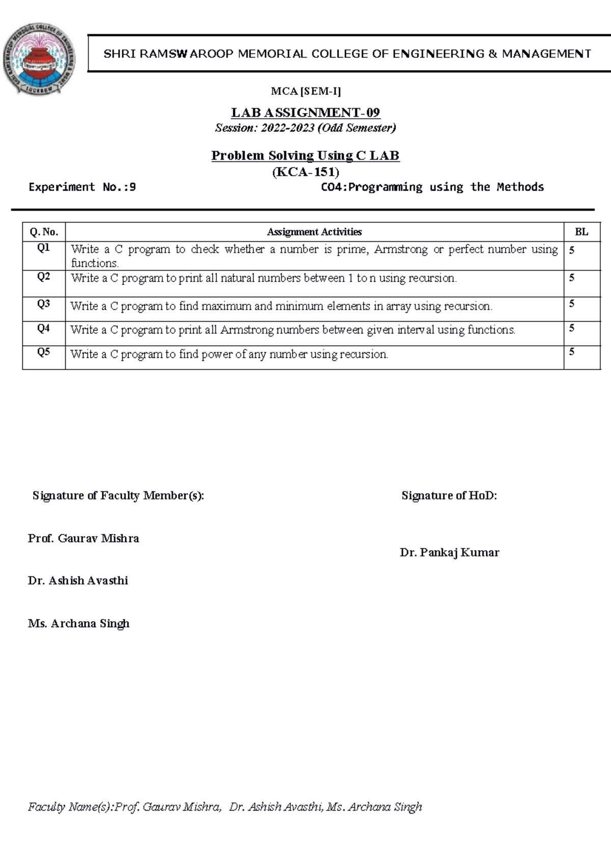 A9 - Assignment - Faculty Name(s):Prof. Gaurav Mishra, Dr. Ashish ...