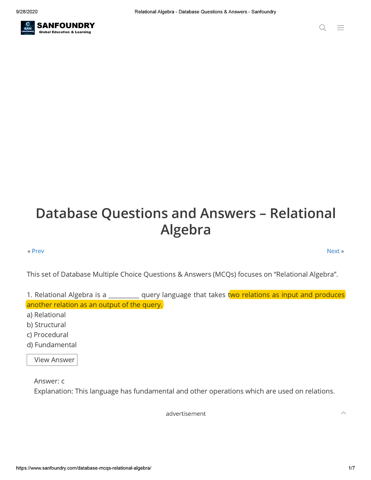 dbms mcq questions and answers pdf