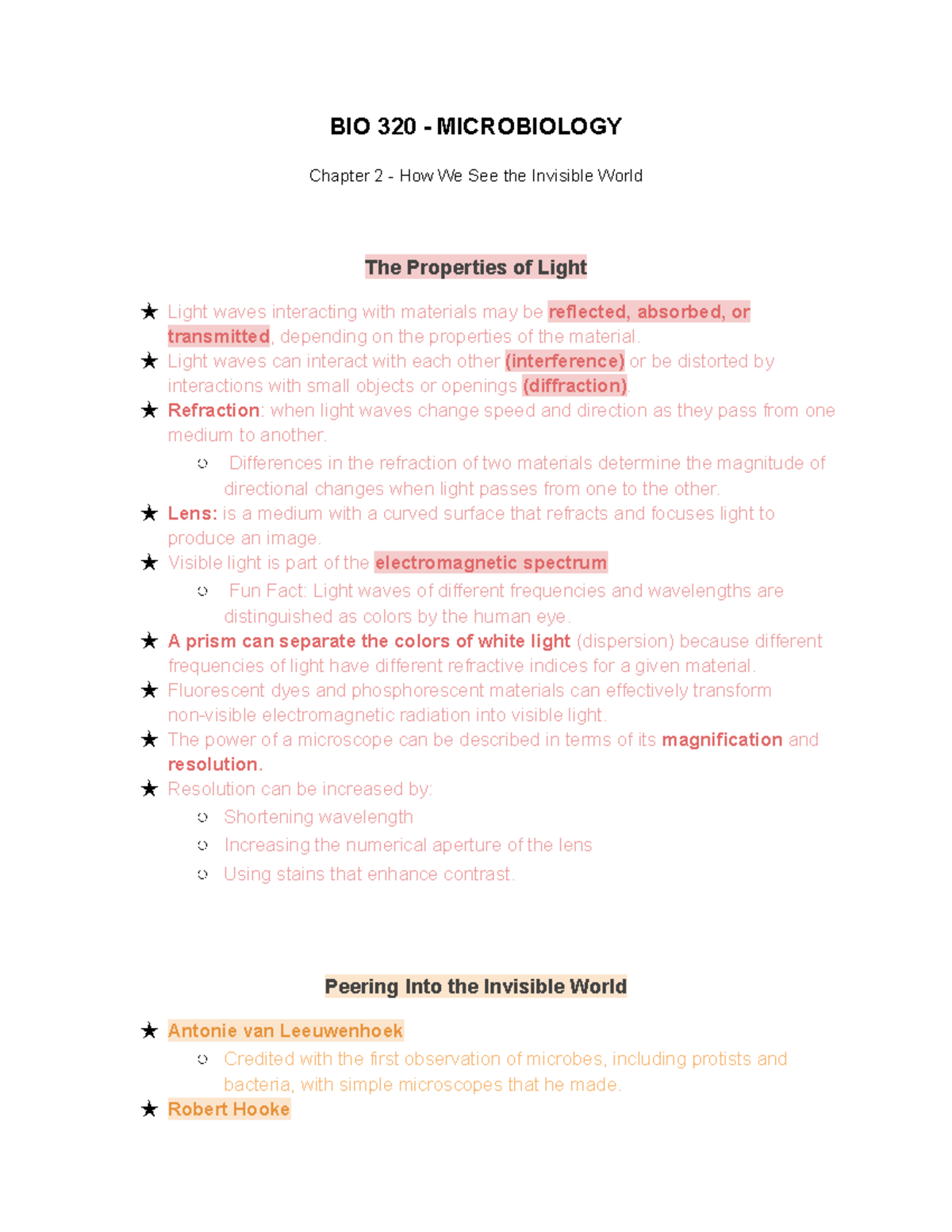 Micro B 2 - BIO 320 - MICROBIOLOGY Chapter 2 - How We See The Invisible ...