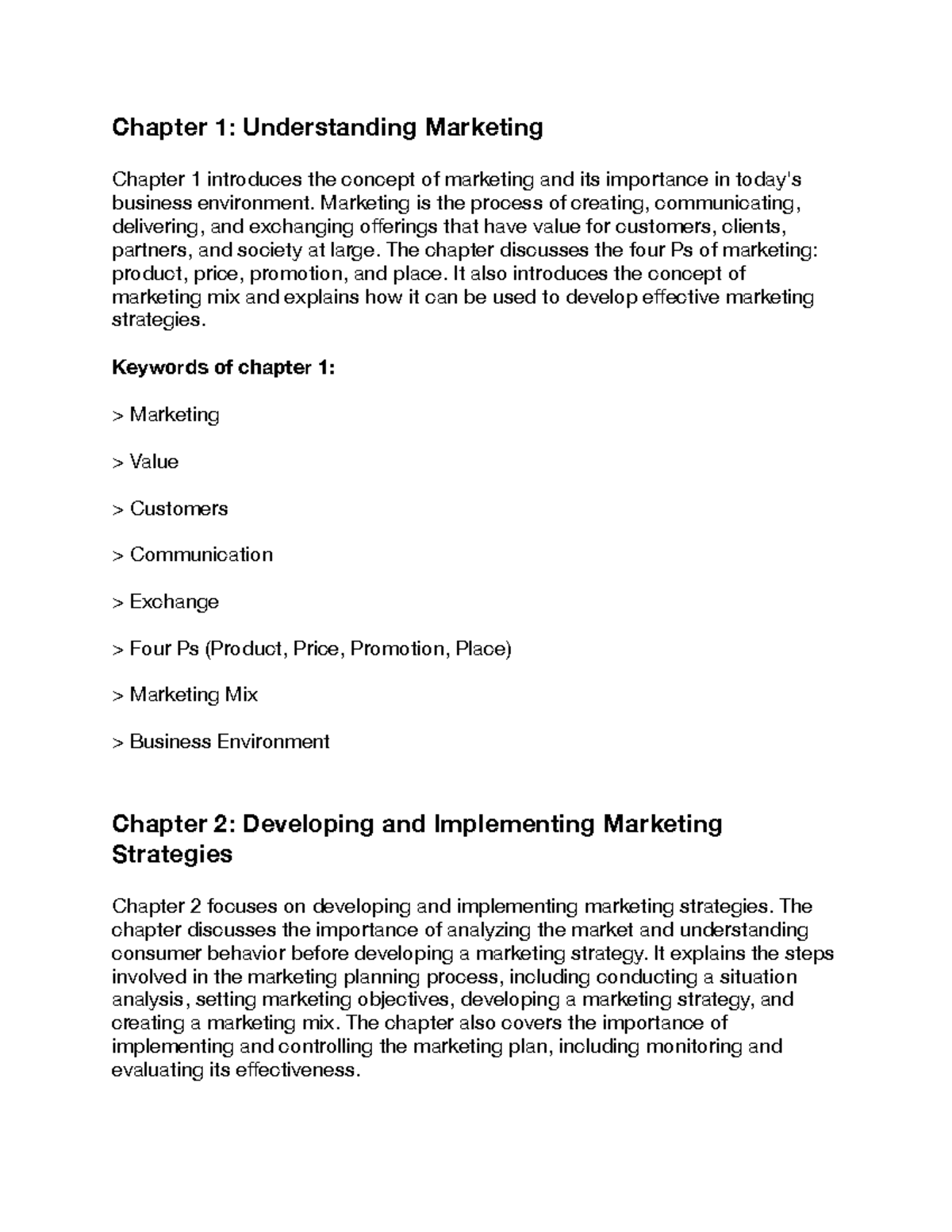 Marketing Chapters 1 And 2 - Chapter 1: Understanding Marketing Chapter ...