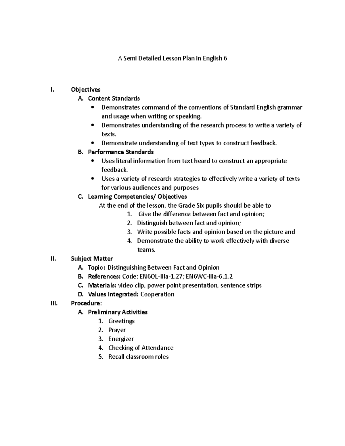 A Semi Detailed Lesson Plan In English 6 - A Semi Detailed Lesson Plan ...