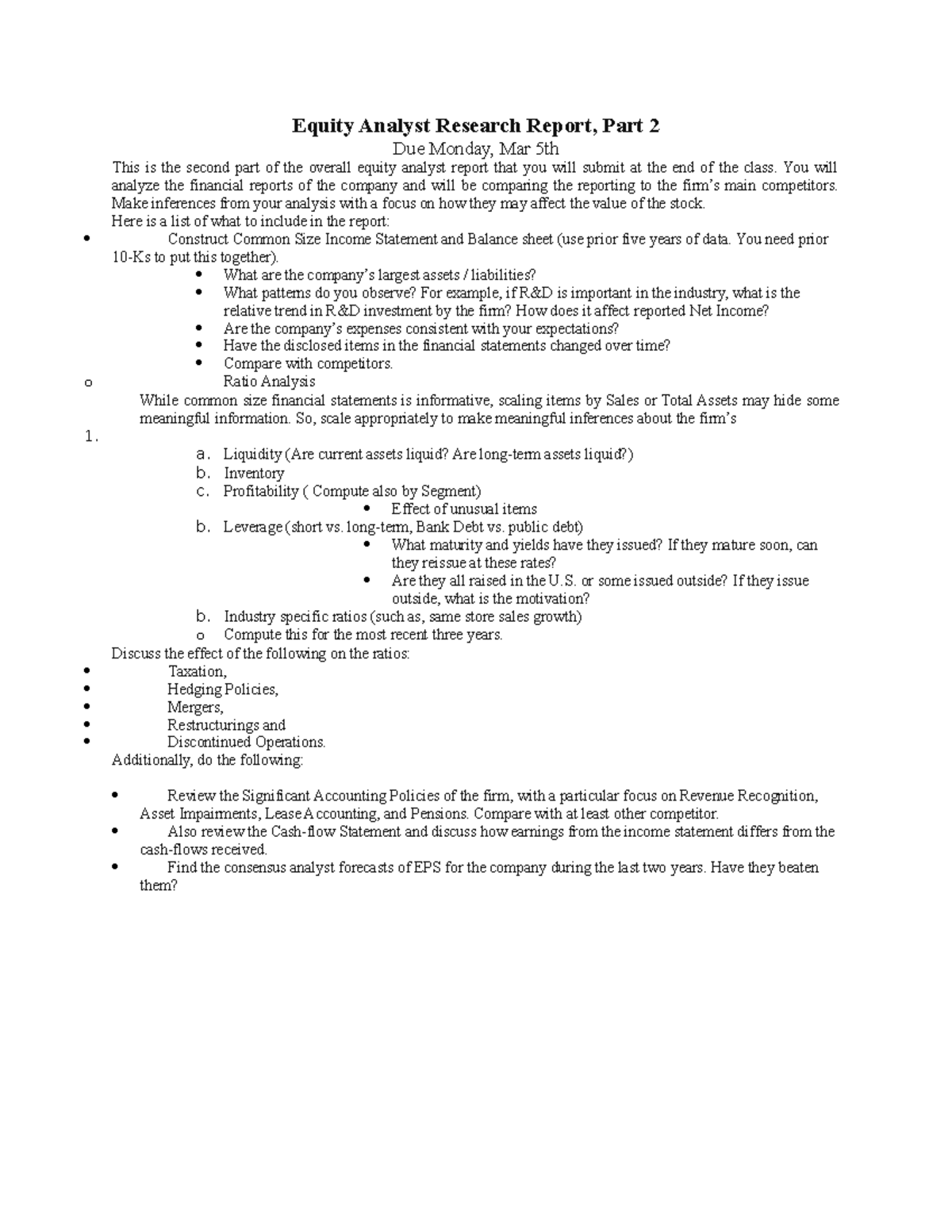 Part 2 equity analyis - semester project - Equity Analyst Research ...