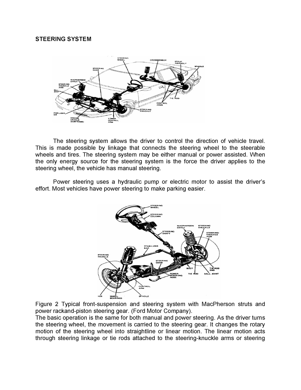 Powertrain ( Chassis Component) - STEERING SYSTEM The steering system ...