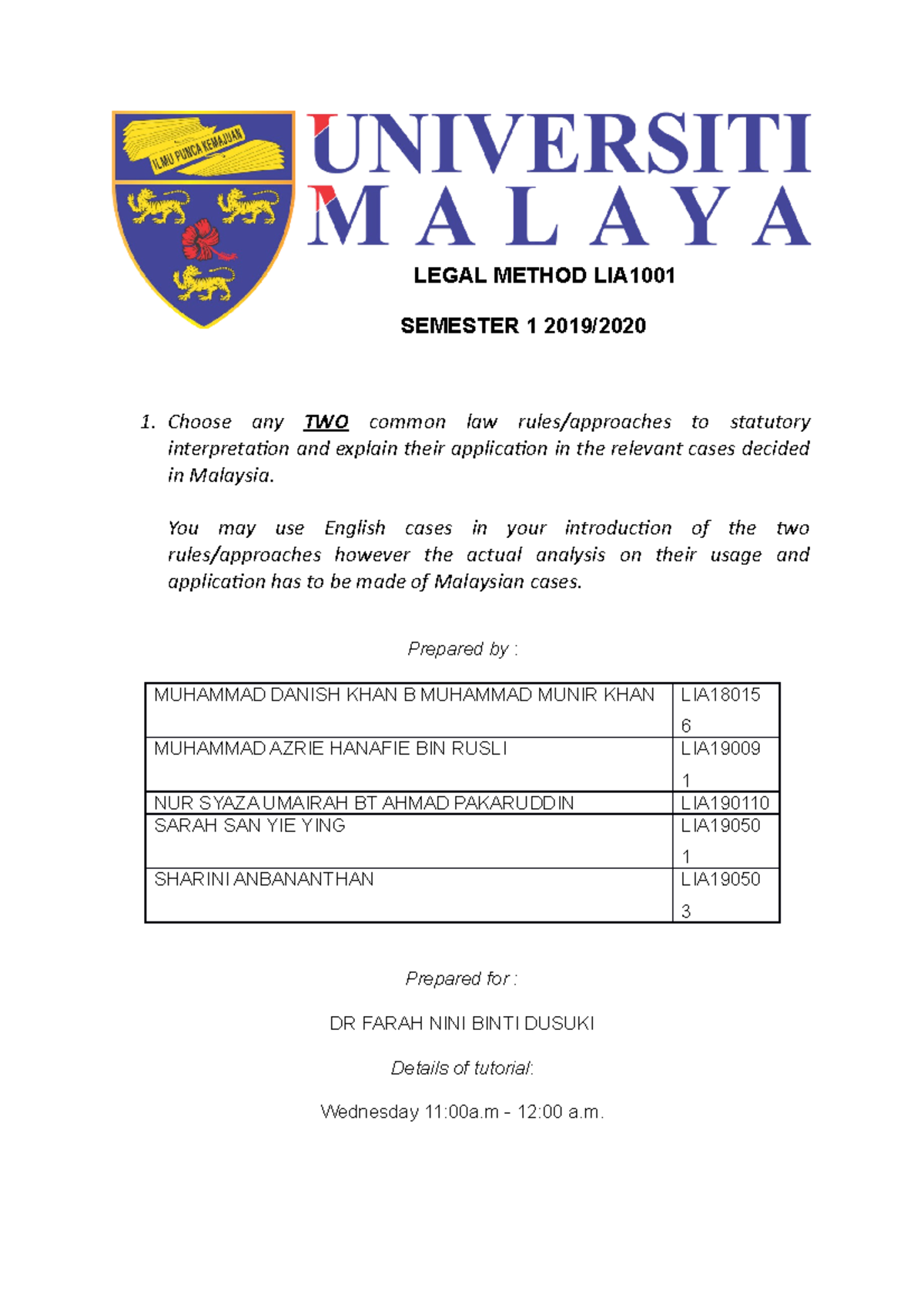 Legal Method Statutory Interpretation Assignment Legal Method Lia Legal Method Statutory Interpretation Assignment Legal Method Lia