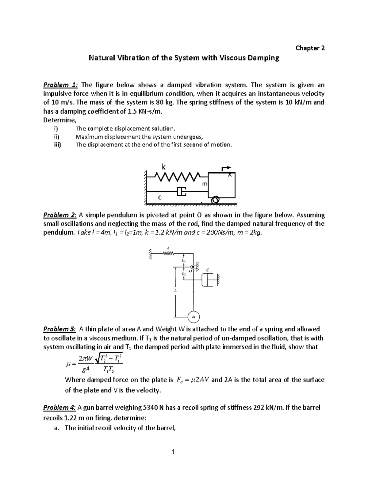Vibration Chapter 2 - Problems - Chapter 2 Natural Vibration of the ...