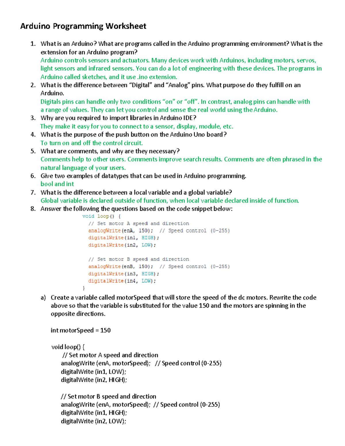 Week 5 Lab Arduino Programming Worksheet - Arduino Programming ...
