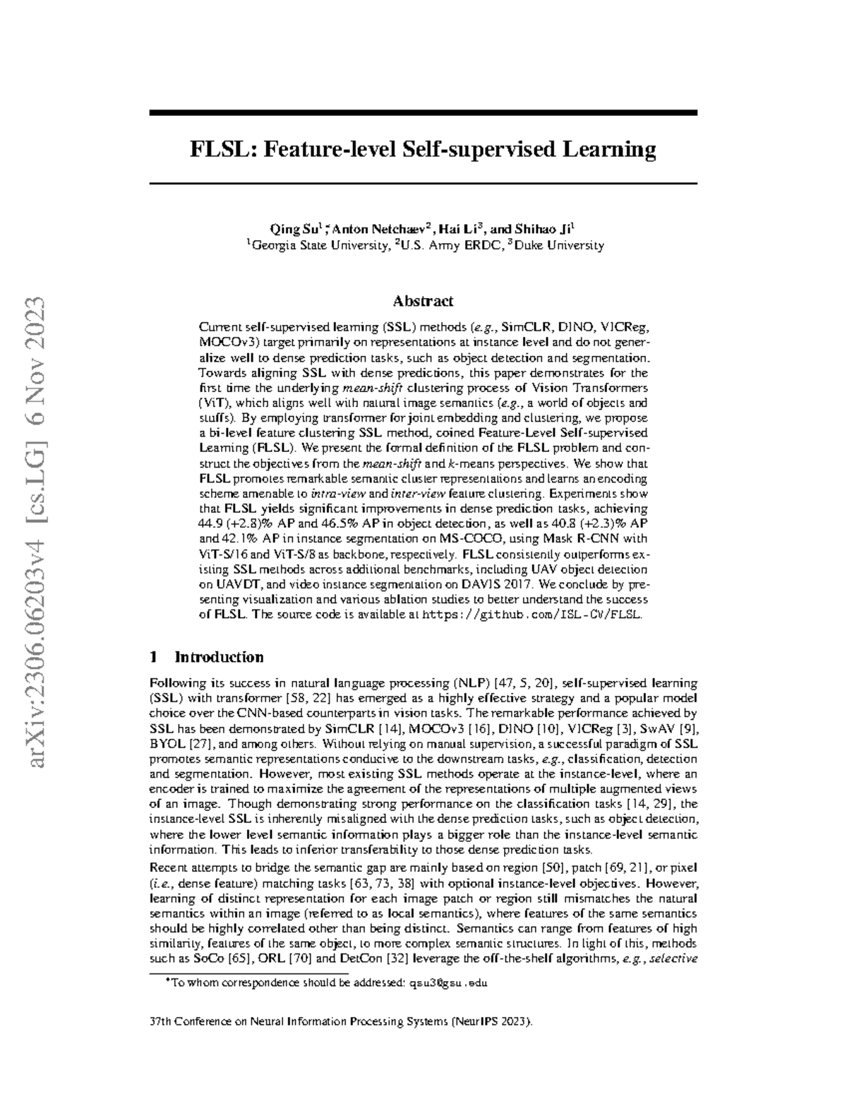 2306 - supplemental doc - FLSL: Feature-level Self-supervised Learning ...