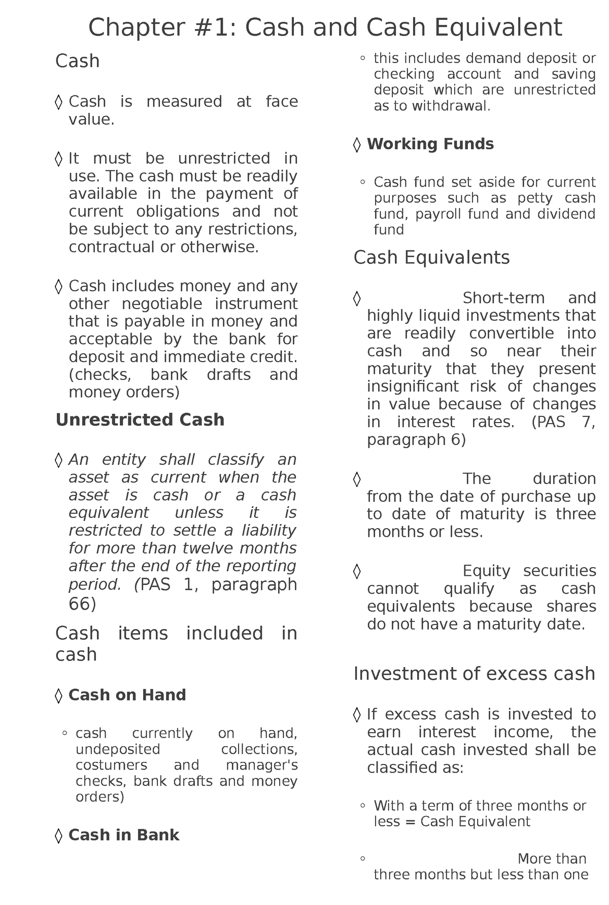 Chapter 1 Cash And Cash Equivalents Chapter 1 Cash And Cash 