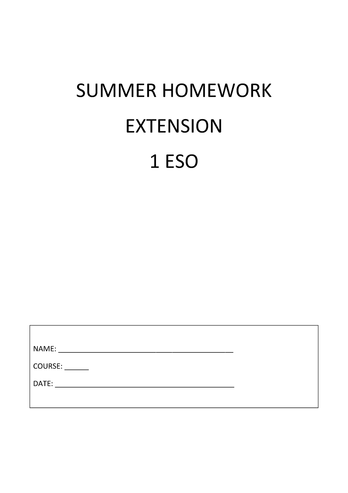 summer homework extension 1 eso