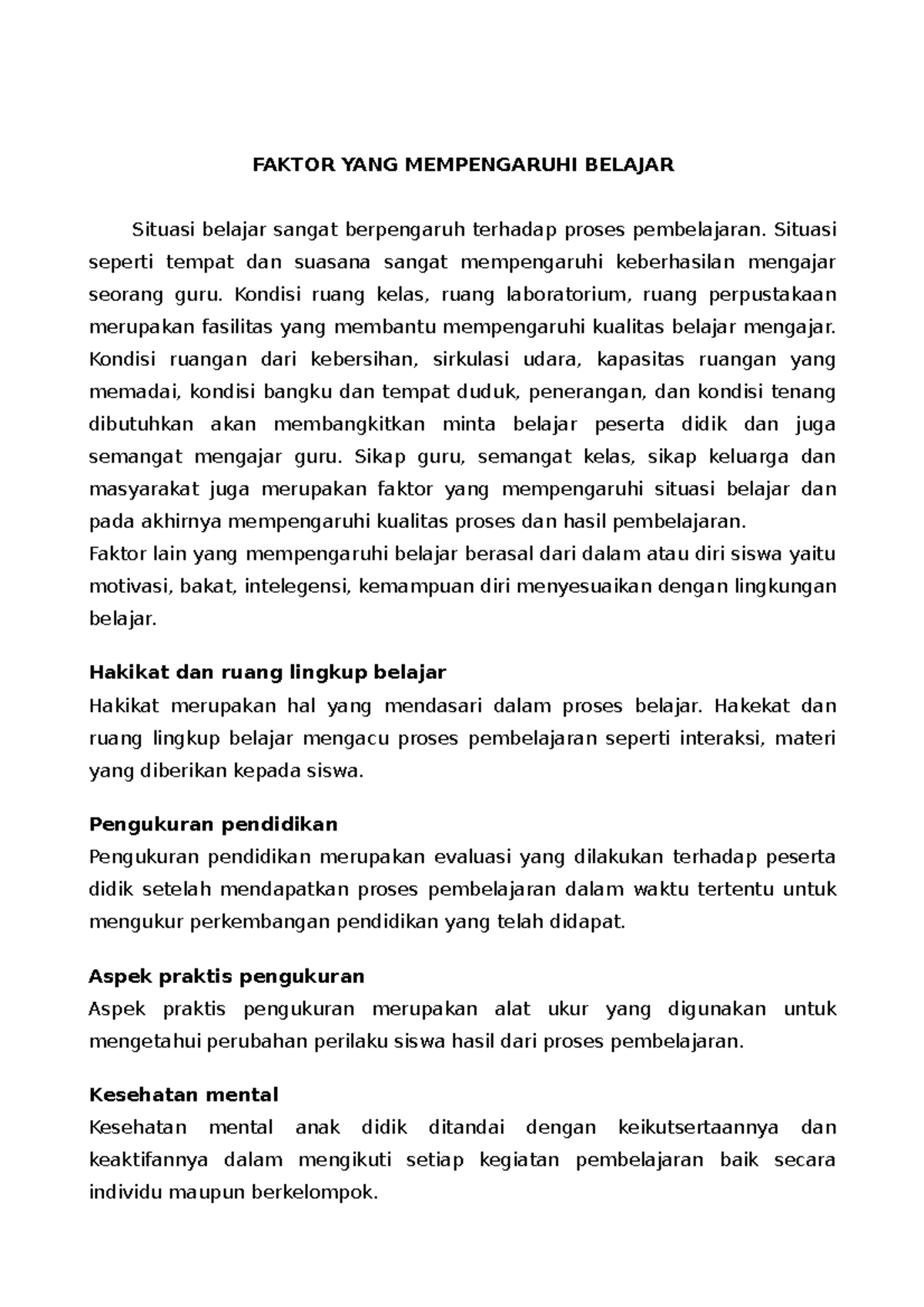 Faktor YANG Mempengaruhi Belajar - FAKTOR YANG MEMPENGARUHI BELAJAR ...