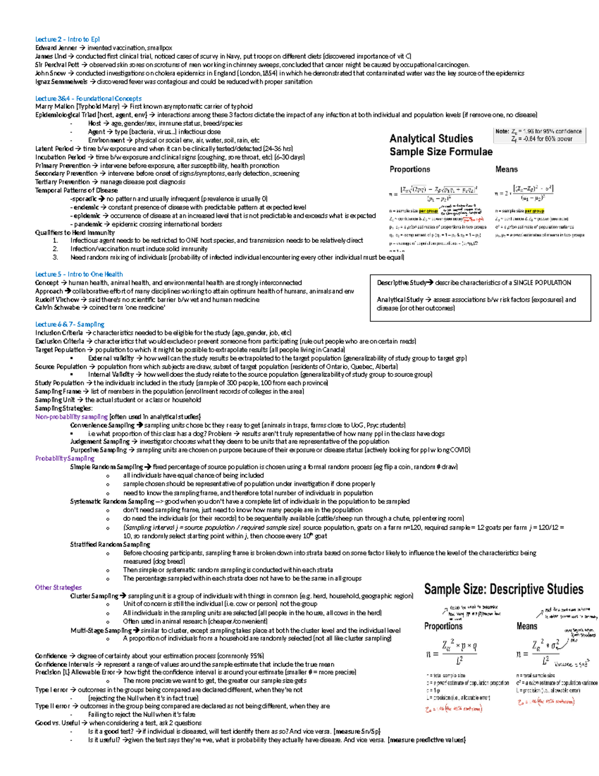 POPM 3240 Cheat Sheet - Lecture 2 – Intro to Epi Edward Jenner invented ...