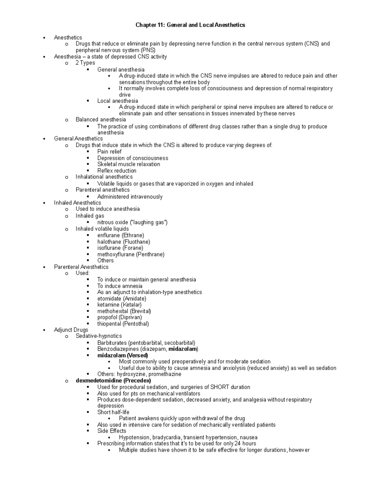 Chapter 11 Anesthetics Chapter 11 General and Local Anesthetics