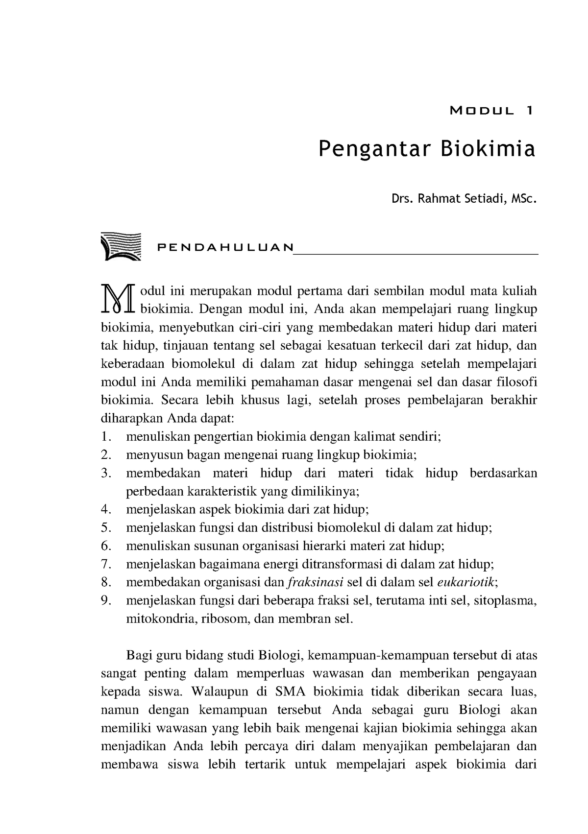 PEBI4317-M1 - Biokimia - Modul 1 Pengantar Biokimia Drs. Rahmat Setiadi ...